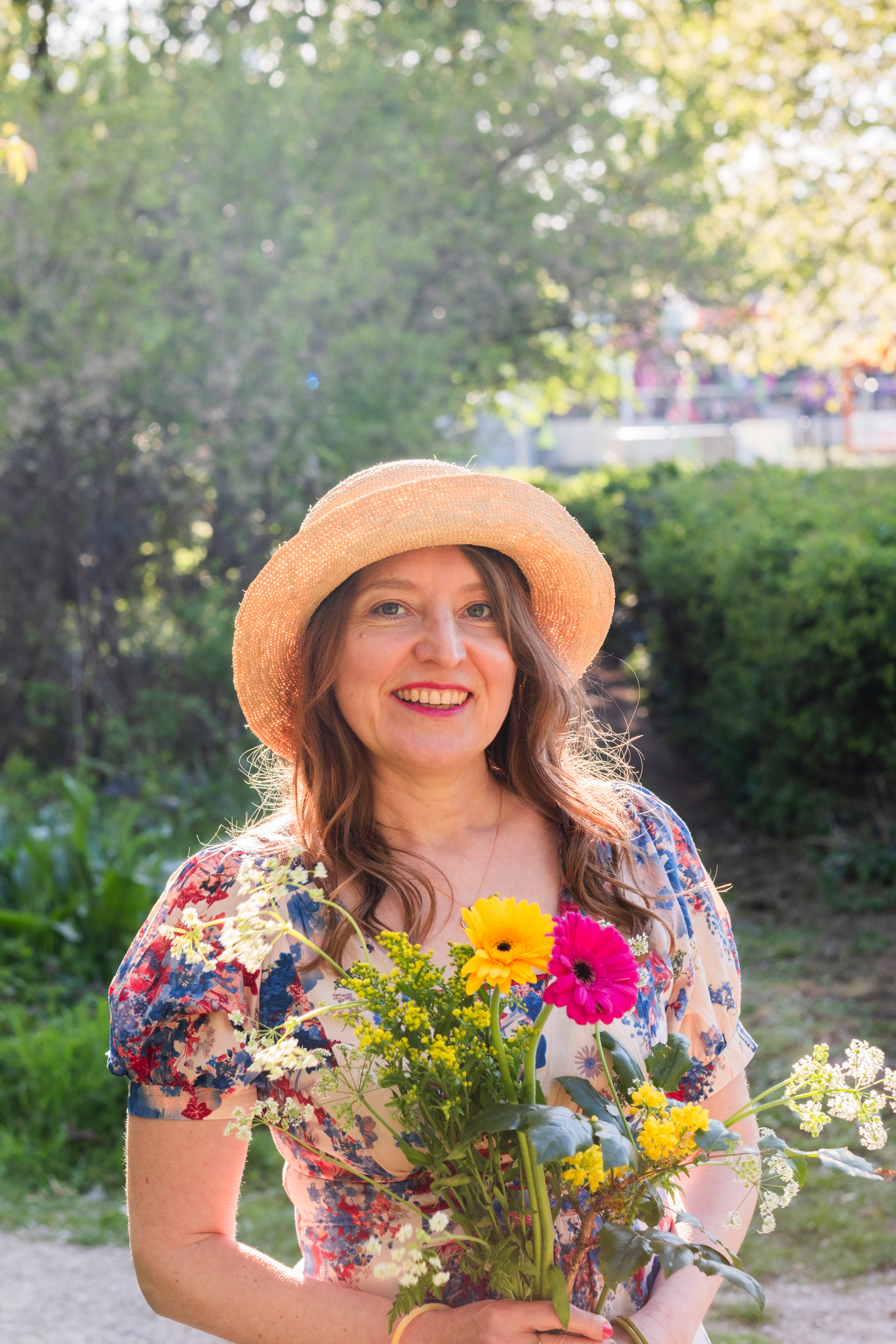 Elisabeth with flowers in her local park