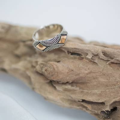 Aquila ring on wooden log
