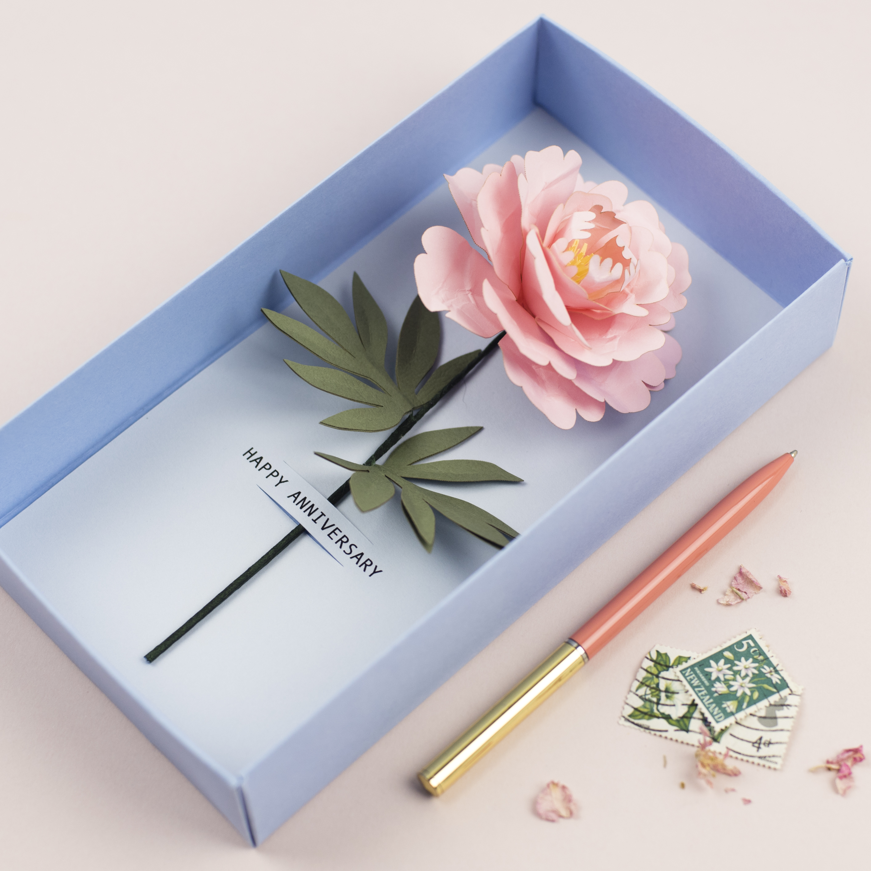 Paper peony box card