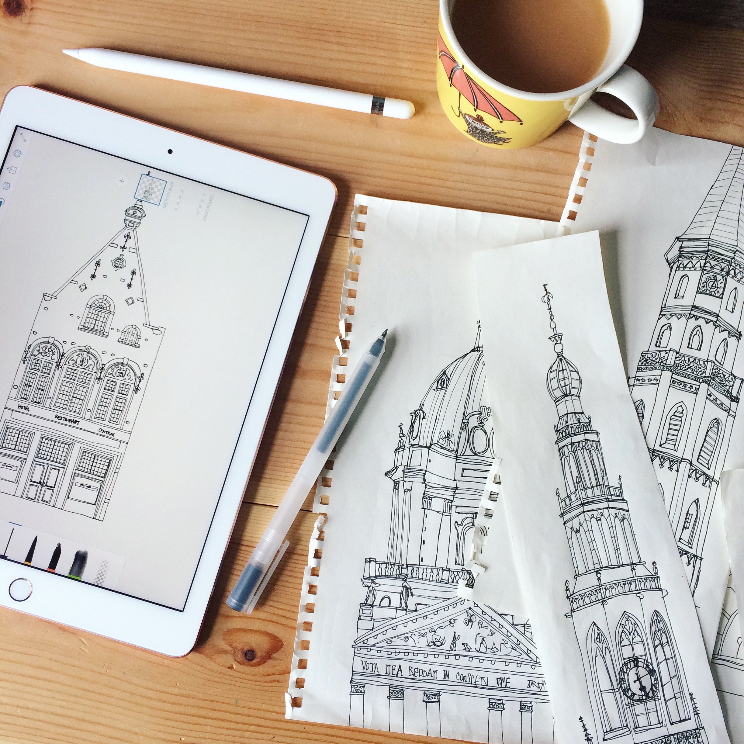 Sketchbook architecture drawings