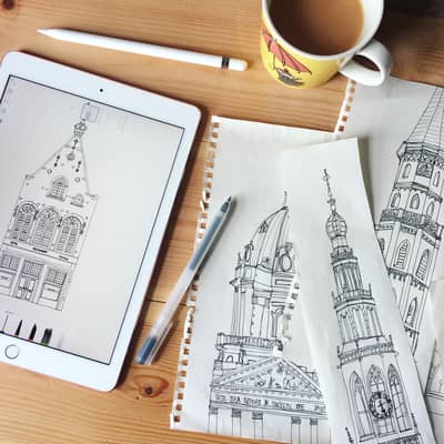 Sketchbook architecture drawings