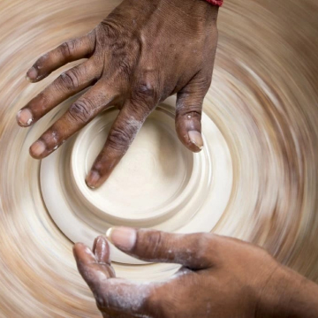 Handcrafting process during pottery craft