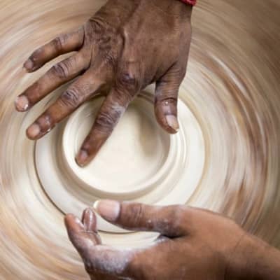 Handcrafting process during pottery craft