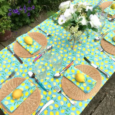 Turquoise lemon design tablecloth