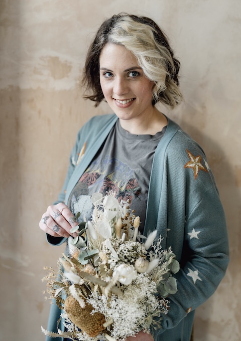 Designer Rebecca Kwiatkowski working from the gyppsy Rose Vintage studio.