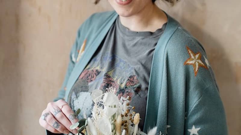 Designer Rebecca Kwiatkowski working from the gyppsy Rose Vintage studio.