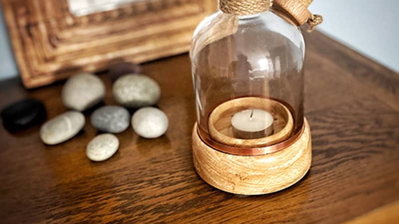 Gin Bottle Tealights - A Real Gin Bottle cut in half on a handmade woodturned base