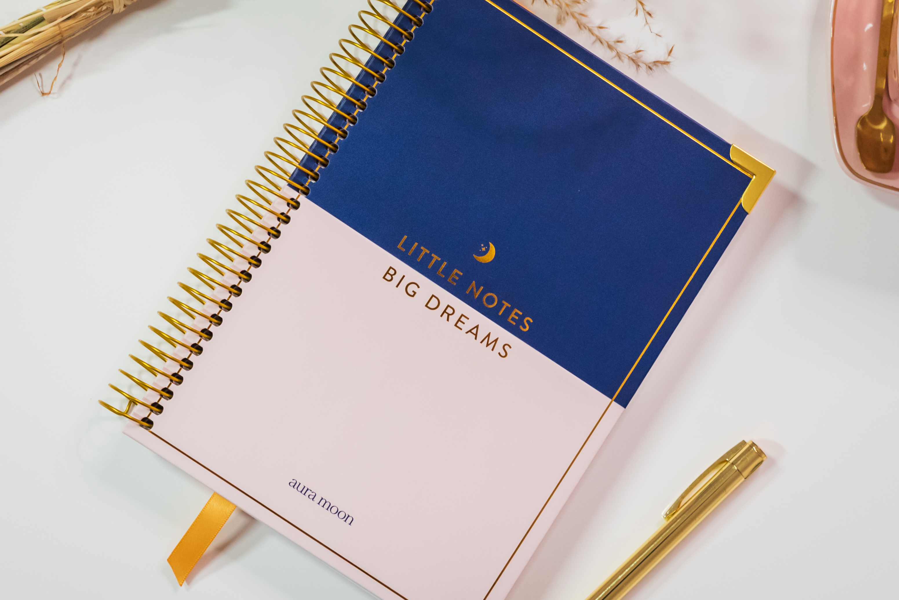 navy and blush manifesting journal