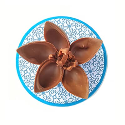 Chocolate flower made by Popachoc sustainable chocolate somerset