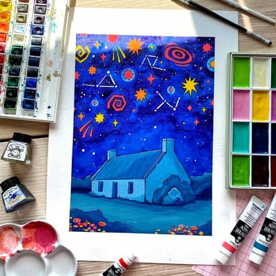midnight cottage painting