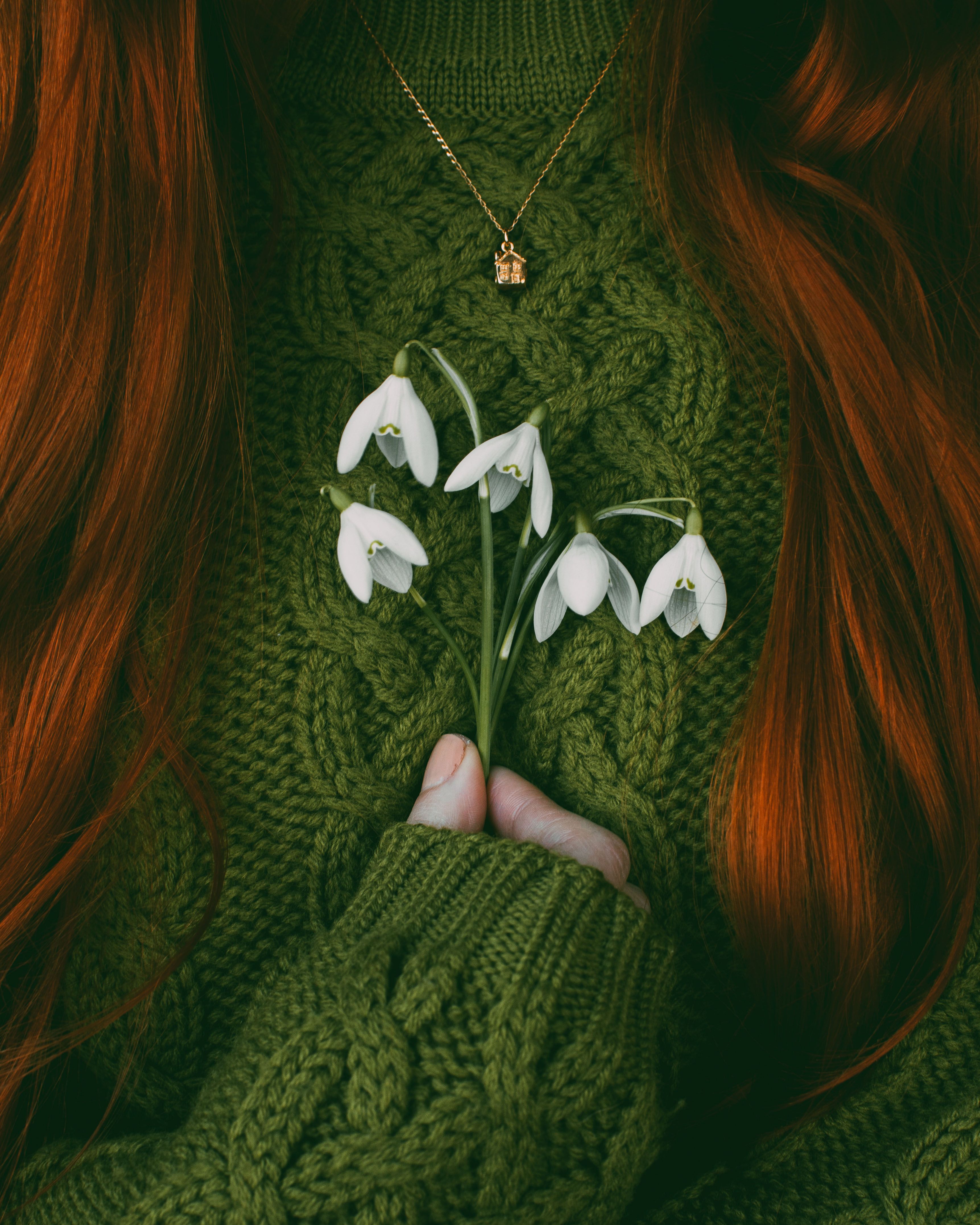 Model wearing gold cottage necklace