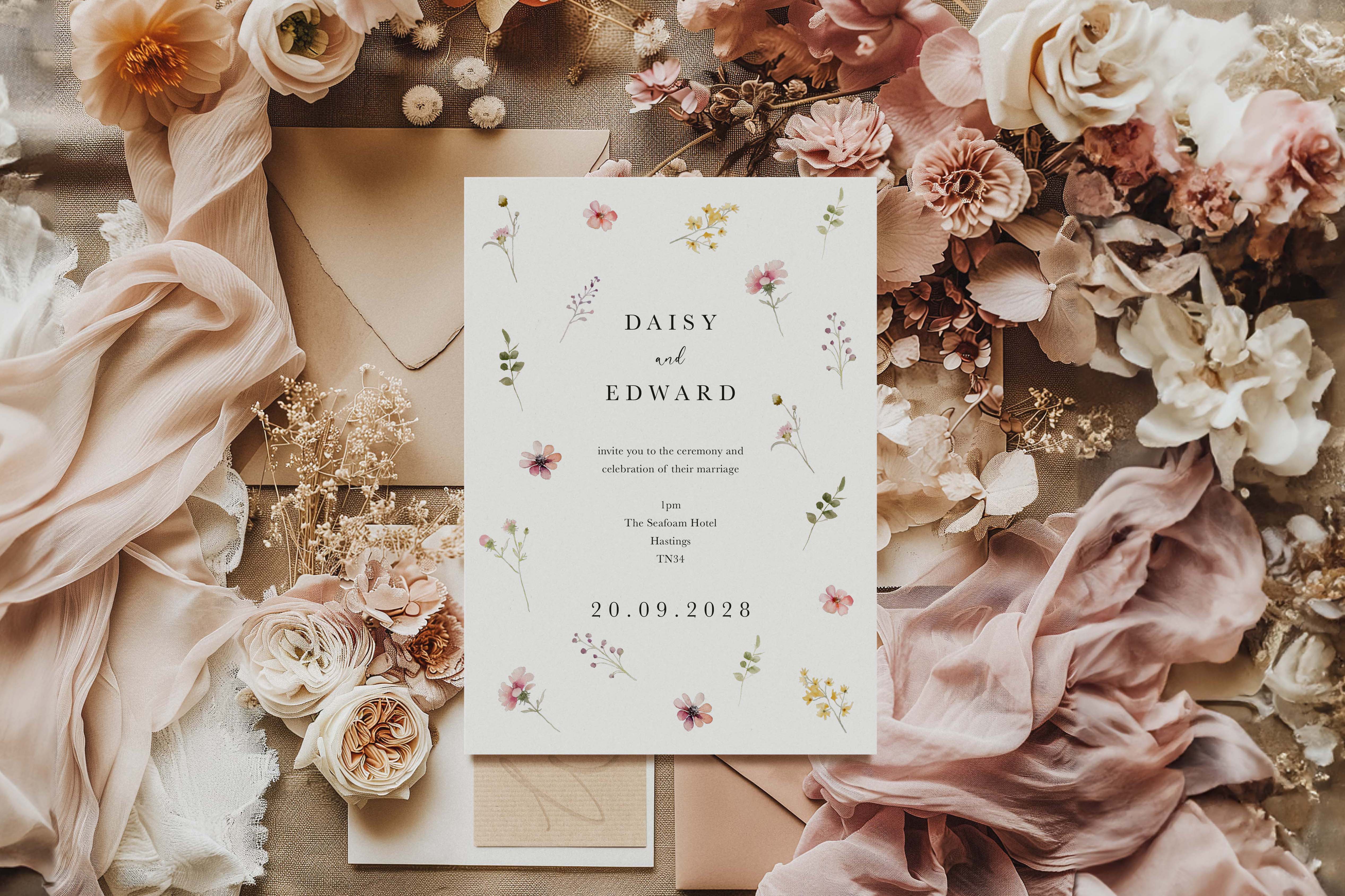 Wildflower themed wedding invitation