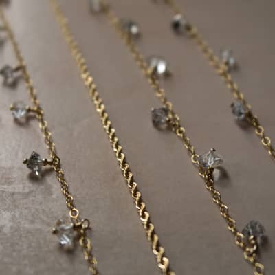 Gold filled rope necklace and herkimer diamonds