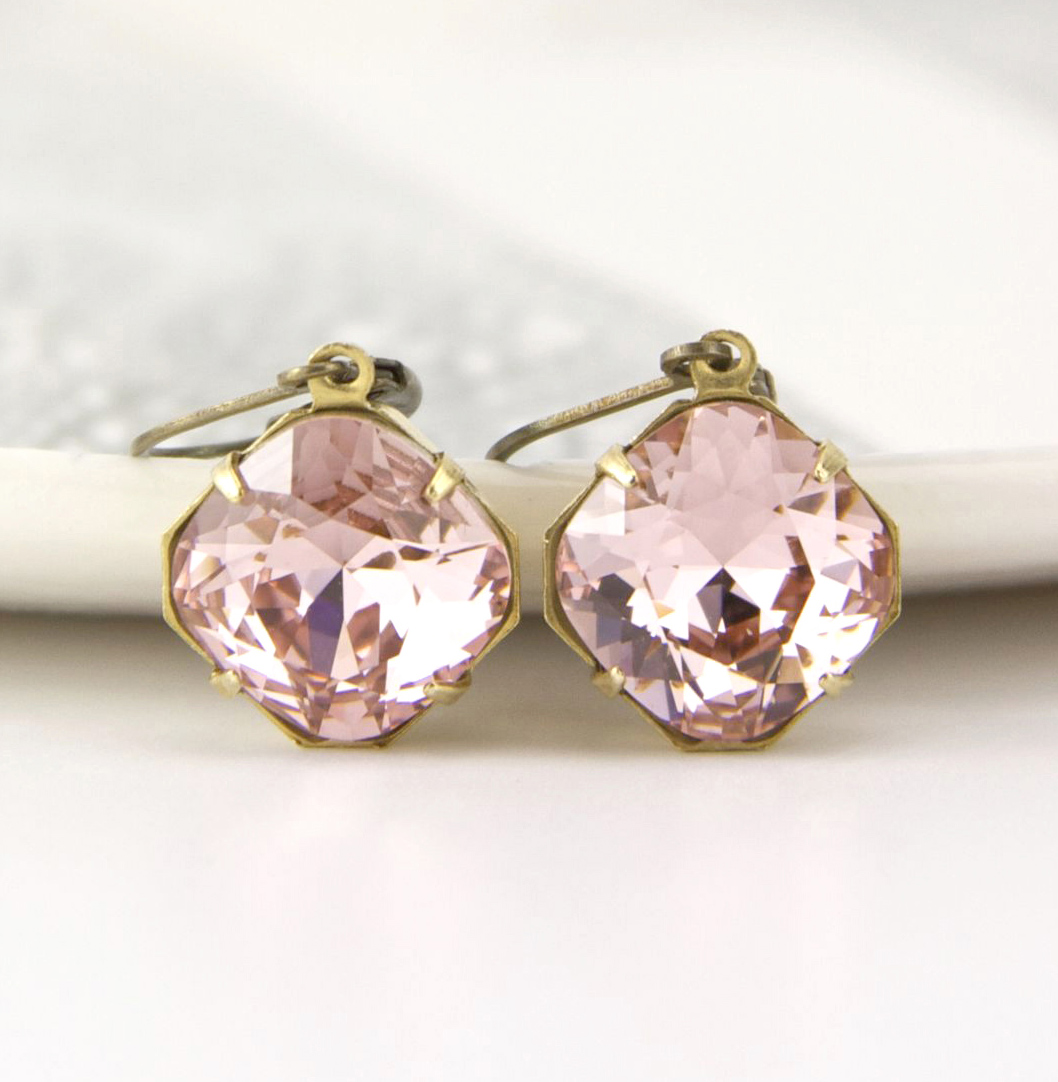 Pink square earrings