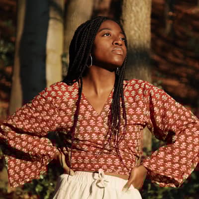 Hand block printed wrap top inspired by slow living