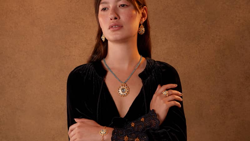 Bali Aquamarine Enamel Earrings, Pendant and ring