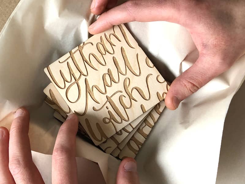 James wrapping up a coaster order