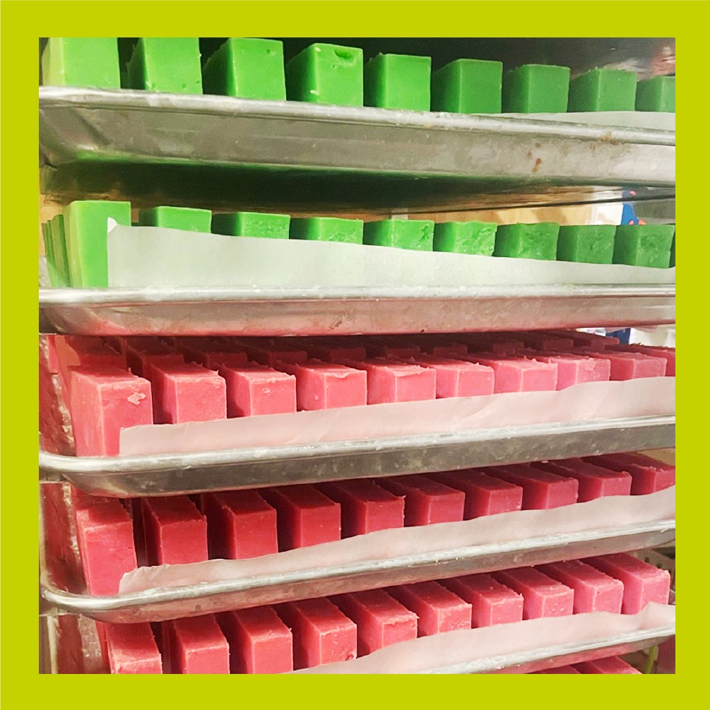 shower blocks drying on the rack