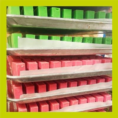 shower blocks drying on the rack