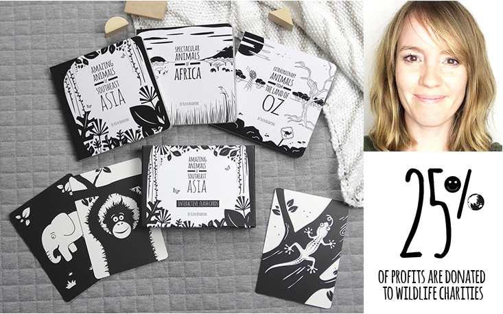 black and white books and flash cards by Ruth Bradford