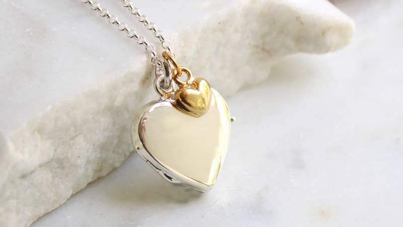 Sterling silver heart locket with gold vermeil heart charm