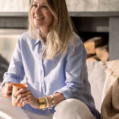 ikat silk cushions and herringbone blanket