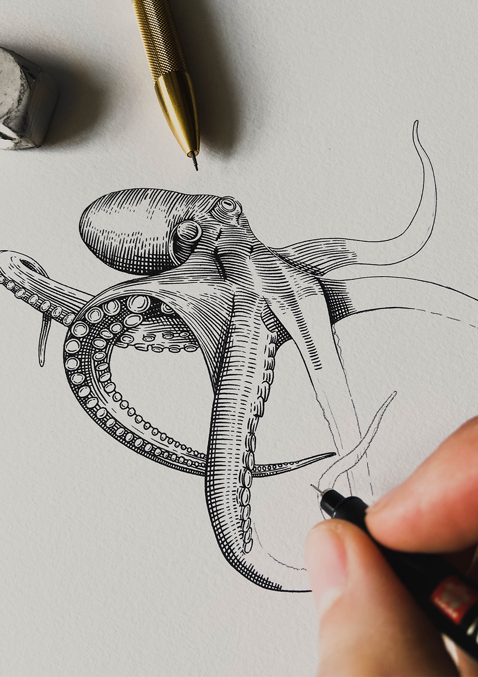 Octopus line and dot drawing 