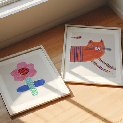 Pink paper flower and tiger art print