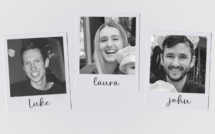 Meet the team photo showing shop members Luke, Laura and John