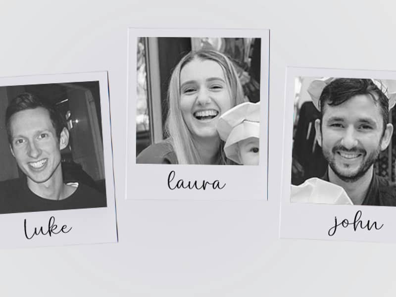 Meet the team photo showing shop members Luke, Laura and John