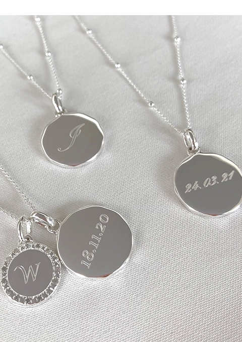 Engraved, personalised sterling silver pendants