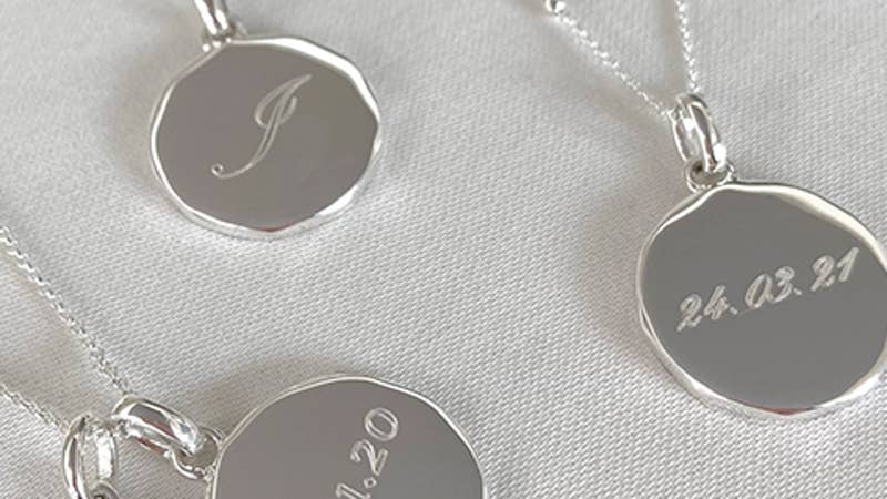 Engraved, personalised sterling silver pendants