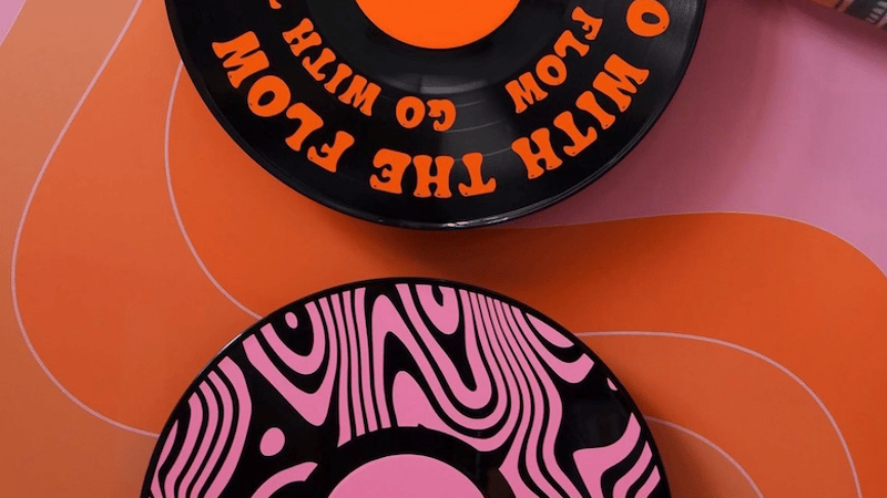 lp record round go with the flow swirl psychedelic pattern pink