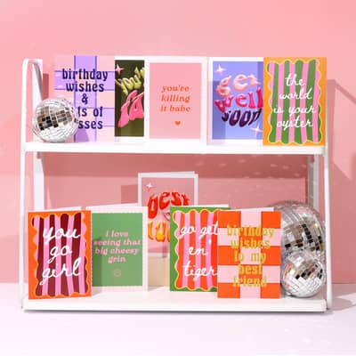 colourful greetings cards disco balls