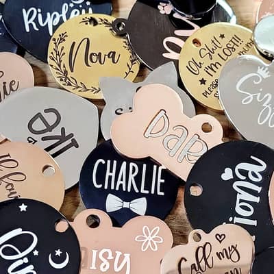 We literally have hundreds of design pet ID tags, all with a choice of font and symbols.