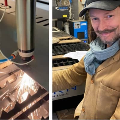 Process of cutting steel signs.