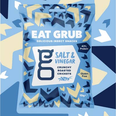 Crunchy Roasted Crickets, edible insects, edible insect snacks, bar snack, cricket snacks, salt and vinegar, salted snacks, sustainable snacks