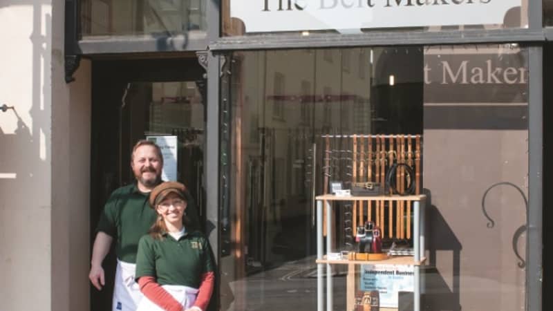 Mark and Marie outside their shop