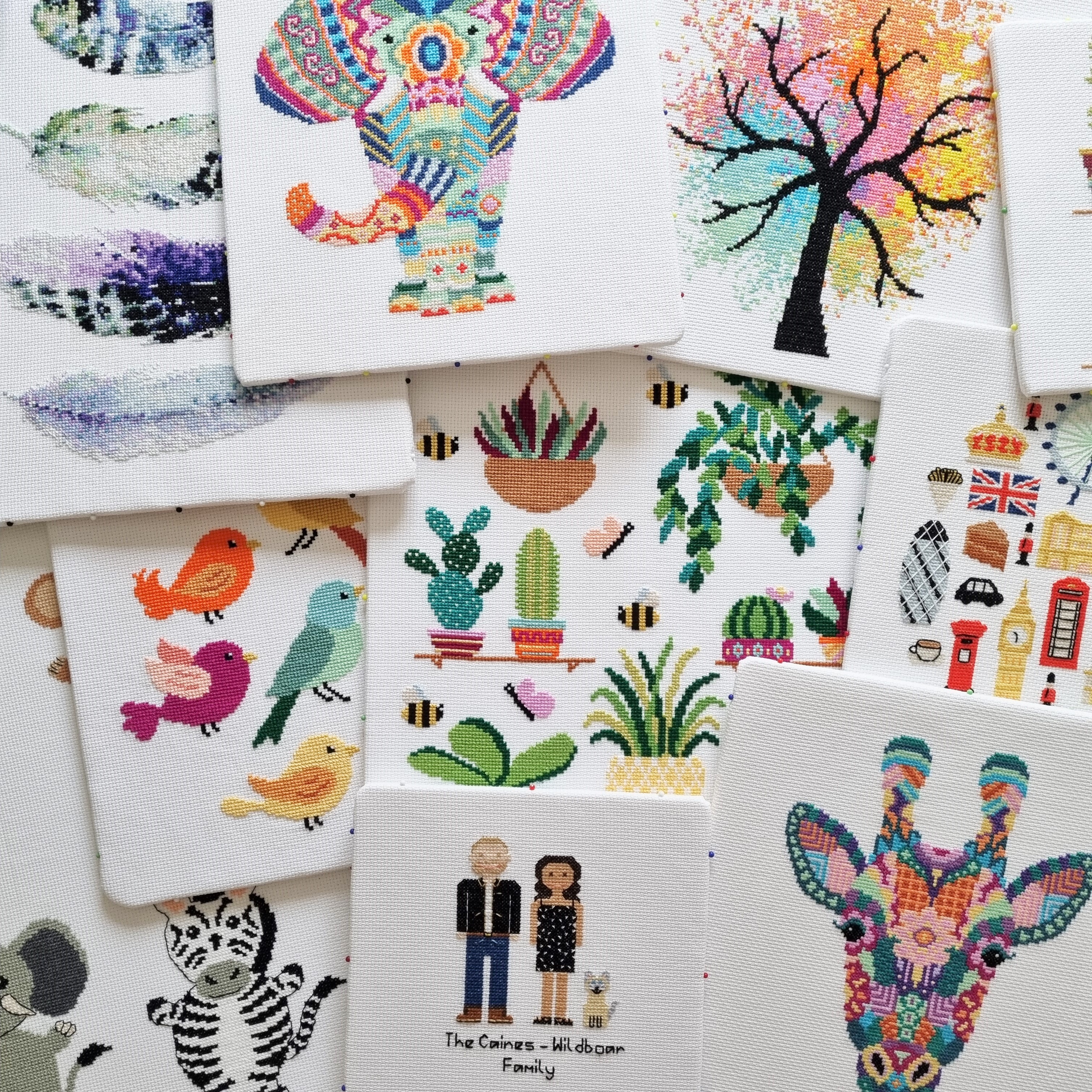 A collection of Meloca Designs modern and unique cross stitch kits