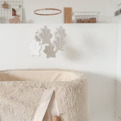 Handmade boucle seashell mobile nursery decor