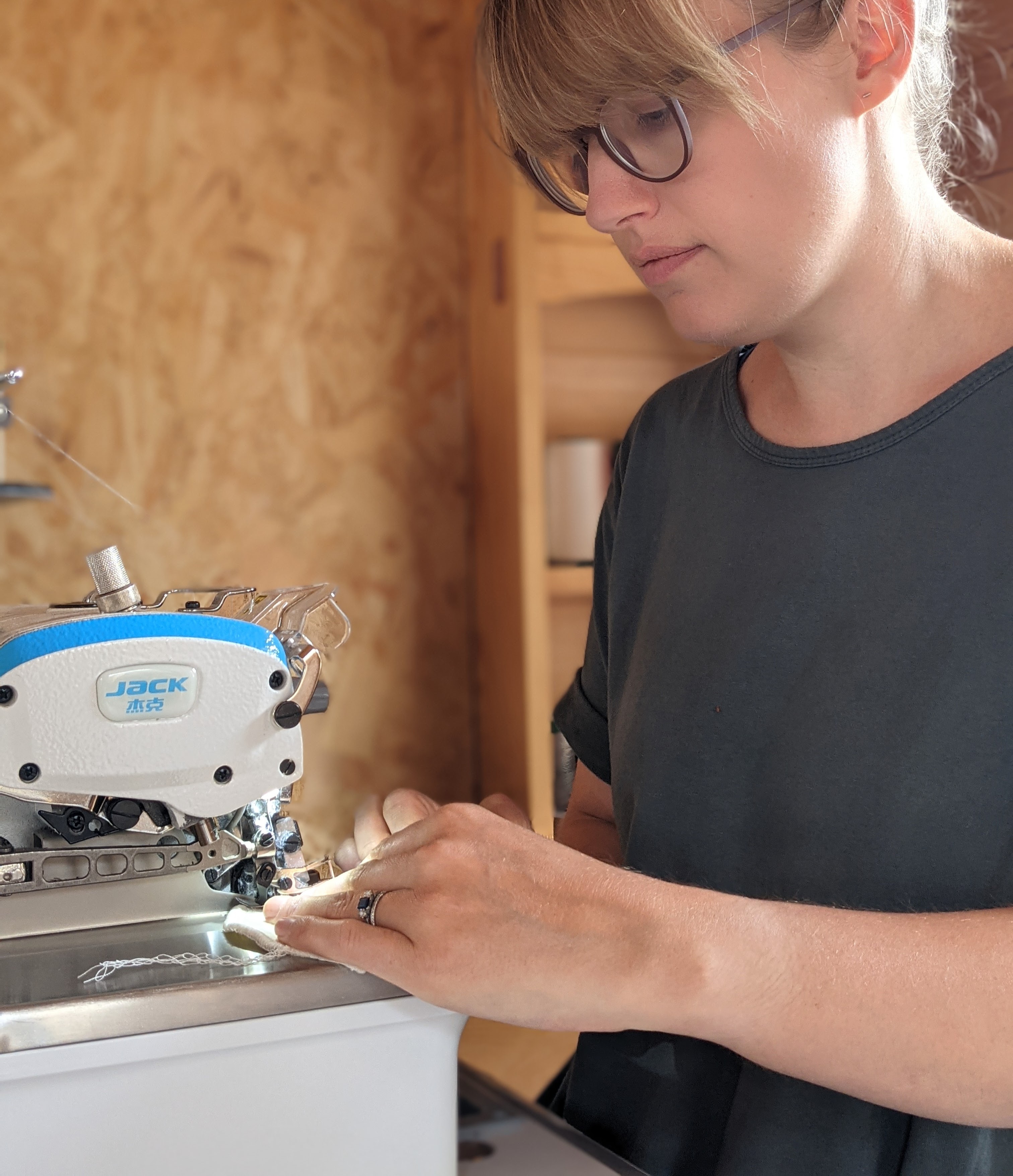 The Conscious Sewist Owner Charlie making products