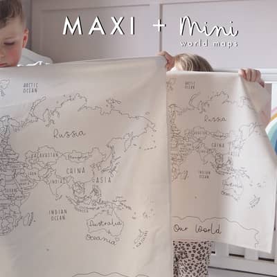 Large and small fabric world maps