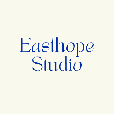 Easthope Studio Logo - Bright blue text on cream background