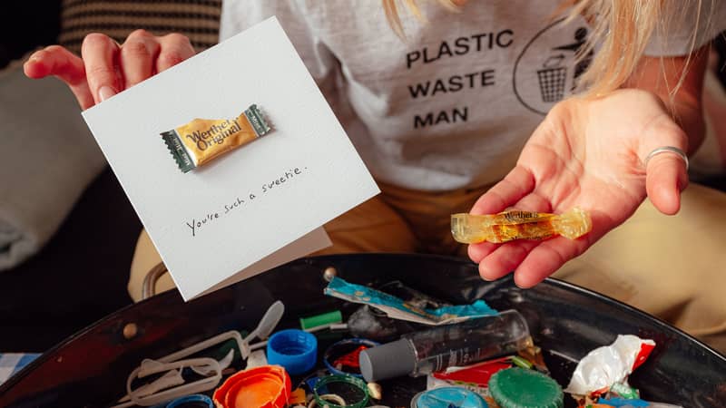 Cards with washed up plastic on