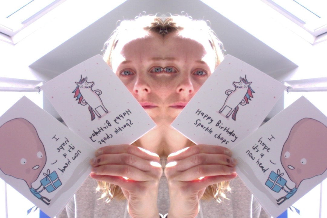 Sarah with her cards