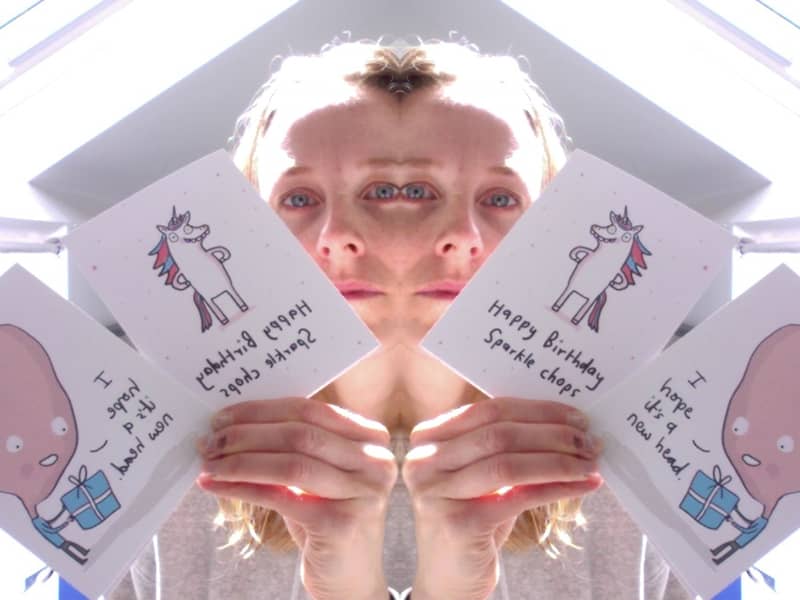 Sarah with her cards