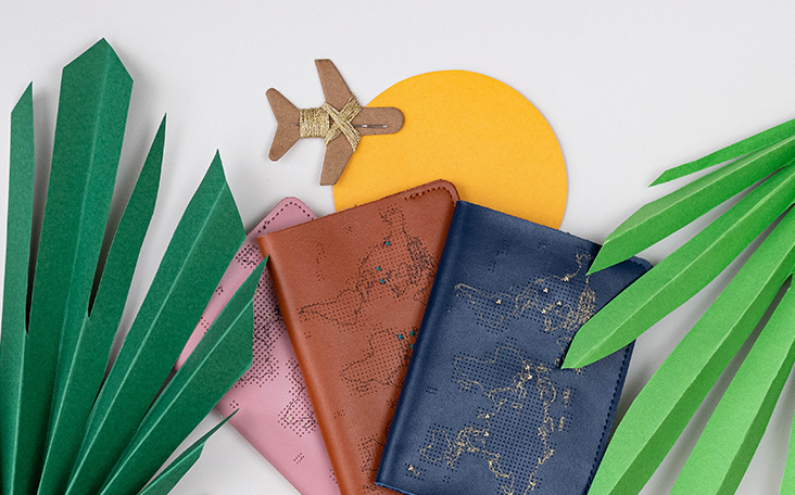 Chasing Threads passport covers in real leather material in pink brown and navy