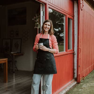 Image of Kirsty Hall outside her studio at The Hive.