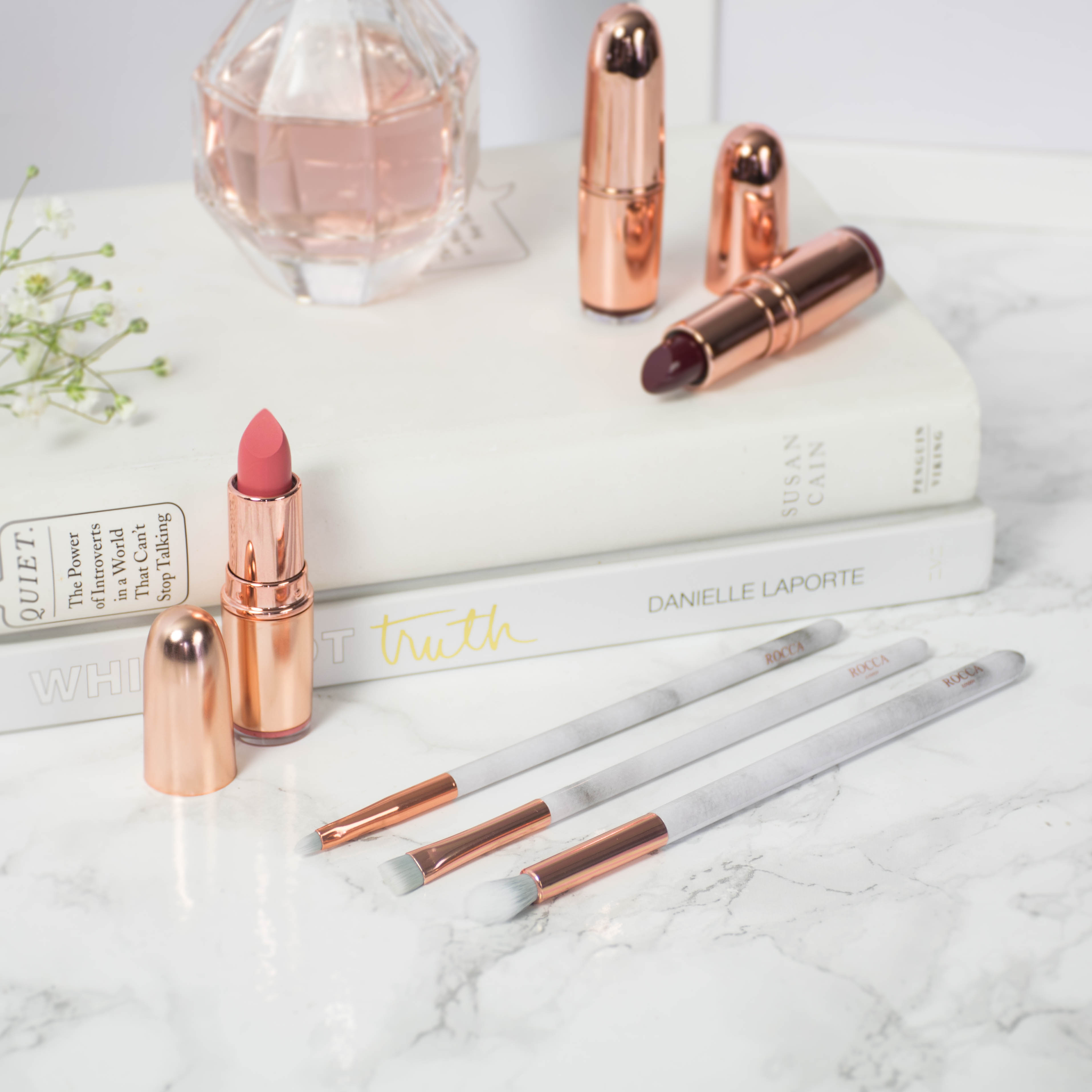 rocca london eye makeup brush kit rose gold marble