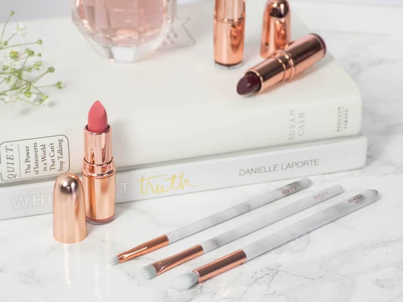 rocca london eye makeup brush kit rose gold marble